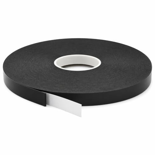 6mm x 50m Black Double Sided Foam Tape - Heavy Duty Polyethylene PE Adhesive Sticky Tape - Strong Acrylic, Weatherproof Indoor - Outdoor Tape for Signs, Badges, Mirrors - Number Plates & Trim