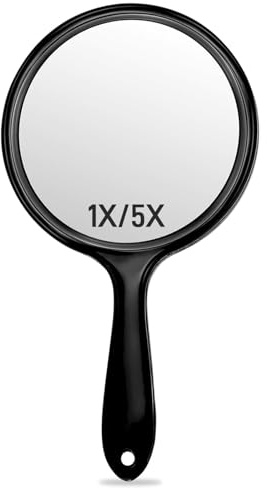 OMIRO Handspiegel, Doppelseitiger Handspiegel mit 1X/5X Vergrößerung und Griff (Transparent Schwarz)