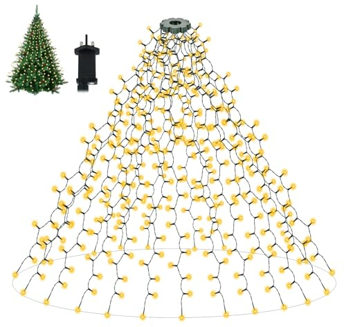 AVANLO 2m Lichterkette Weihnachtsbaum mit ring und 20 Stränge, UK Plug 400 LEDs Lichterkette Tannenbaum Innen, 8 Modi, IP44 Wasserdicht Christbaum Beleuchtung für 150cm-210cm Baum