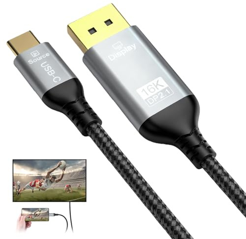 Leikurvo USB C auf DisplayPort 2.1 Kabel, 16K@30Hz 8K@60Hz 4K@240Hz USB C zu DisplayPort Kabel 2M, Thunderbolt 4/3 kompatibel, 54Gbps kompatibel mit MacBook Pro/Air, iPad Pro, iPhone 16/15 Pro Max