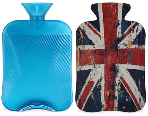 Entemne 2L Hot Water Bottle Union Jack UK Flag Hot Water Bag with Cover Reusable Therapy Bag for Pain Relief Menstrual Cramps, Muscle Soreness Winter Warmth Gift