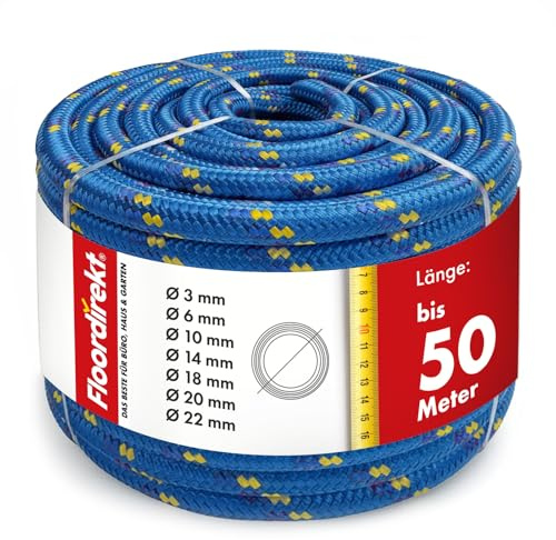 Floordirekt Polypropylen Seil K2 – 3mm 20m blau-gelb, UV-beständig & wetterfest – strapazierfähiges PP-Seil für Garten, Camping, Boot & Landwirtschaft