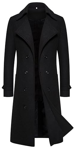 Manteau Homme Hiver Long Cachemire Grande Taille Chaud Veste en Laine Vetement Monteau Mi Trois Quart d'hiver Tweed Caban Court Trench Blazer Chic Et Elegant Parka Chaude Longue Jaketa Noir Gabardine