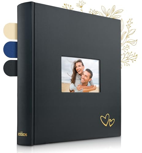 ZEITLOOS® Fotoalbum zum Selbstgestalten - Kraftpapier & Fenster - 600 Fotos | Wunderschönes Design mit schützenden Trennblättern - Fotobuch zum Einkleben 31x32cm - 100 Seiten - Hochzeitsalbum & Geschenk