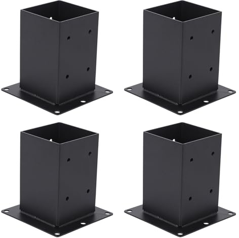 Garvee 4 Pack Steel Post Base Kits, 88 x 88 mm Powder-Coated Anchor Brackets, Wood Post Brackets for Durable Deck, Fence, Pergola & Mailbox Support with Fixings Included