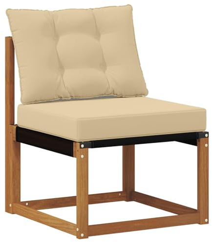 vidaXL Outdoor Mittelsofa Massivholz Akazie und Textilene-Stoff Natur, Balkonmöbel, moderner Stil, langlebiges Design, wetterfeste Akazie, multifunktional für den Garten