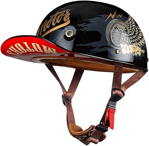 KKVGP Halbschalenhelm Mit ECE-Zulassung Vintage Motorradhelm Baseball Cap Cruiser Chopper Scooter Helm Herren Retro Motorrad Halbhelm Damen Mofa Helm(18,M(57~58CM))