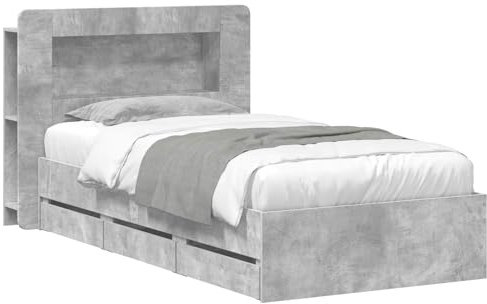 vidaXL Bettgestell mit Stauraum Betongrau 80 x 200 cm Holzwerkstoff, Moderner Stauraum-Bett, rechteckiger Rahmen, stylisches Mobiliar für Schlafzimmer, effizientes Zuhause