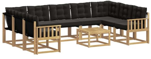 vidaXL Outdoor-Sofagarnitur mit Kissen 10 pcs Weiß und Schwarz, Moderne Gartenmöbel, Akazienholz-Sofa, Textilene-Rücken, strapazierfähige Sitzmöbel, Bequeme Liegeplätze