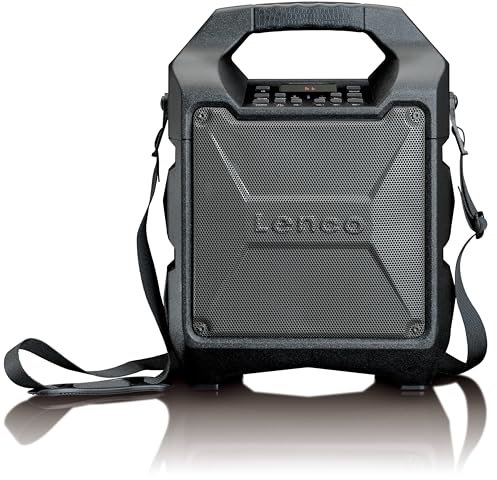 Lenco PA-30 PA-Anlage, mobil mit Akku und Bluetooth (USB, AUX, Mikrofon-Anschluss, UKW-Radio, 25 Watt RMS), schwarz