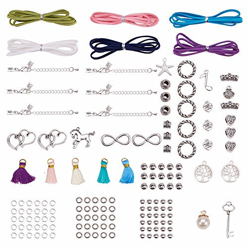 SUNNYCLUE 140 + PCS Leder Wildleder Wickelarmband Making Kit Double Herzen Infinity Anchor Baum des Lebens Schlüssel Seestern Musical Note Perle Charms Anhänger für Heimwerker Seil Armband Armbänder