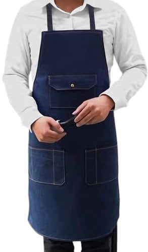 Adjustable Chef Apron Unisex – Cotton Kitchen Apron with Pockets – Cooking, Cleaning, Butchers, Artist & Hairdressing, Resturants, Bistro - Oxford Denim Cotton Indigo 70 x 80 cm