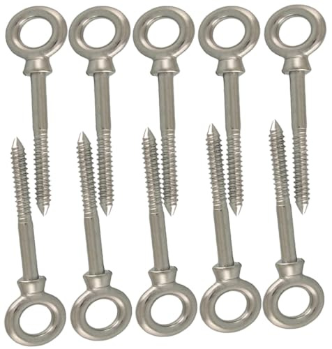 M5 x 50mm Wood Thread Eye Screw, A4 316 Marine Stainless – Pack of 10 | Coarse wood thread, closed ring eye. Decking, fence, pergola, trellis, marine timber, garden installations.