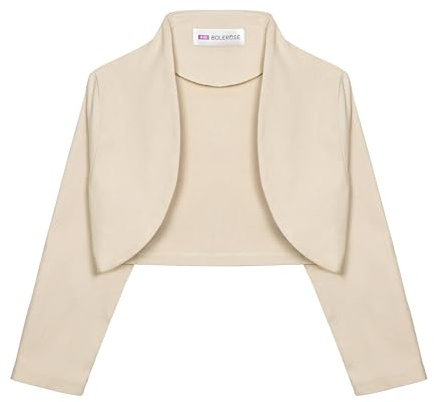 Bolerose Bolero Bambina Manica 3/4 Collo Alto | Davanti Aperto, Senza Chiusure, Corto in Vita, Morbido ed Elastico, Da Infilare, 3-14 Anni
