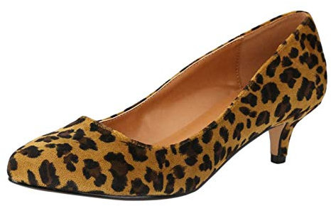 Unisex Men's Women's Classic Low Kitten Heel Pumps, Leopard, 12 Women/10.5 Men