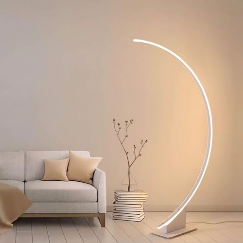 LANMOU Bogenlampe LED Modern Wohnzimmer Stehlampe Dimmbar mit Fernbedienung, Skandinavischer Stil Stehleuchte für Wohnzimmer Schlafzimmer, Weiß