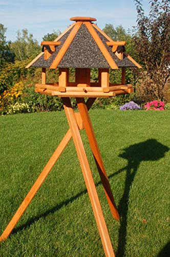 Deko-Shop-Hannusch XL - XXL Luxus Vogelhaus, wahlw. mit Solar/Ständer, absoluter Blickfang, Vogelfutterhaus aus Holz, V13, Stein Ständer u. Solar