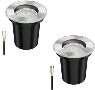 ledscom.de 2 pièces luminaire encastré au sol BOLI pour l'extérieur acier inoxydable rond IP67 108mm Ø incl. lampe LED (blanc chaud, 2,339W, 227lm, 110°)