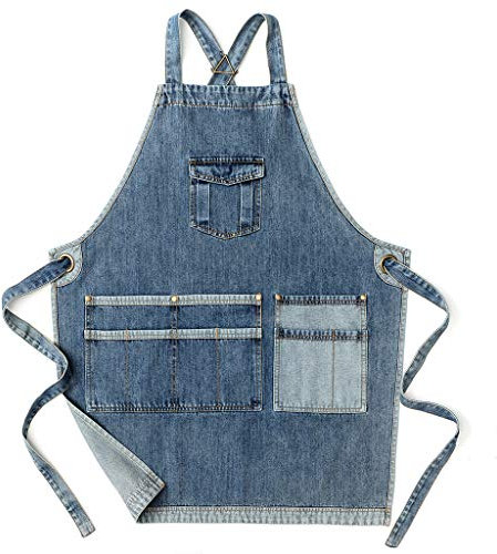 Jeanerlor - Herren Holzbearbeitung Friseur Werkzeug Schürze mit Taschen zum Schweißen von Herren – Schürzen Cobbler Kreuzgurte & verstellbare L bis XXL (blau) Übergröße