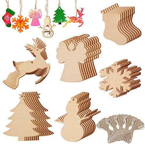 Weihnachtsdeko Holz 48PCS Groß,Weihnachtsbaum Dekoration, Weihnachtsbaum Hängen Anhänger, Weihnachtsbaumanhänger Holz, Weihnachtsbaumschmuck,FüR Diy Crafts Weihnachtsdekoration