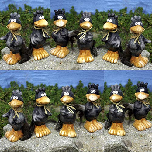 GeKi Trend 12er Set Keramik Rabe mit Federn Dekofigur Garten-Deko Balkon Tischdeko 10 cm