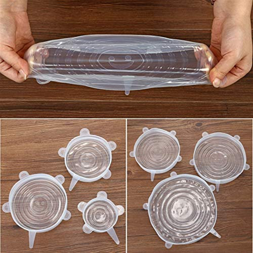 Couvercles extensibles en silicone réutilisables, 6 PCS / SET COUVERTURE DE BOL SILICONE UNIVERSAL GARDER COUVERTURE STRETS STRETTS Capuchons for Pot De Food Pot Dish Cuisine Accessoires pour la vaiss