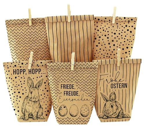 Papierdrachen Tüten Bedruckt mit Ostermotiv - Braun - mit schwarzen Motiven