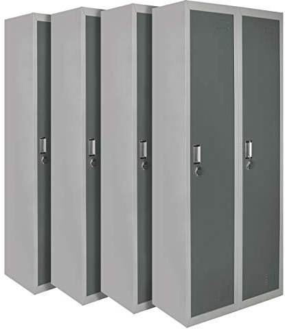 Montafox 4er Set Spind Garderobenschrank Doppelspind Metallschrank Umkleideschrank 180 x 60 x 50 cm ; Grau-Dunkelgrau