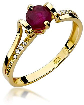 Damen Ring mit Granat 585 14k Gold Gelbgold Edelstein Diamanten Brillanten