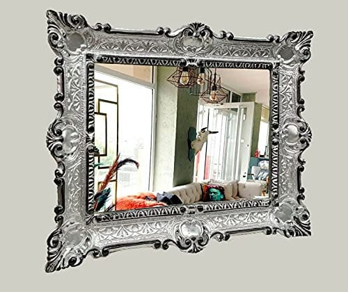artissimo Wandspiegel Barock Silber-Schwarz 56x46cm Prunk Spiegel Gothik Badspiegel Flurspiegel Antik Spiegel 3049