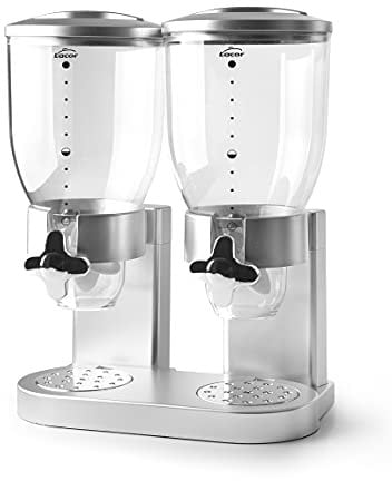 LACOR 62596 Distributeur de céréales, Fruits secs, pâtes et Bonbons, Double récipient, 2 L, système Rotatif, sans BPA, 27 x 16,5 x 35 cm, Gris Grande