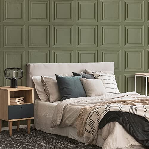Graham & Brown Fresco Sage Green Wood Panelling Wallpaper, Full 10M Roll
