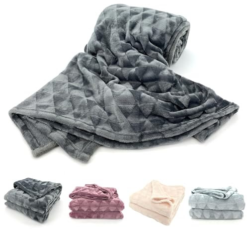 heimtexland ® Hochwertige Flanell Kuscheldecke XL 200x150 cm Raute Wohndecke Ökotex Typ754 Anthrazit Grau