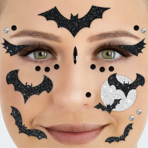 Party Factory Face Tattoo Fledermaus, temporäres Glitter Gesichtstattoo für Motto Party, Halloween & Karneval, Kinder & Erwachsene