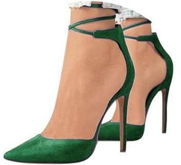 ticticlily Damen Stiletto Pumps Spitz Schuhe Geschlossen Schnürsenkel Wildleder Sandalen High Heels Abendschuhe A Grün 36 EU
