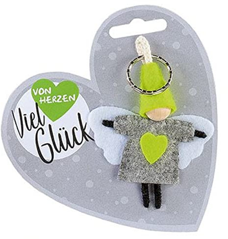 GILDE - 42909 - Schlüsselanhänger Schutzengel, Von Herzen, Viel Glück, Filz Höhe 8 cm Breite 7 cm