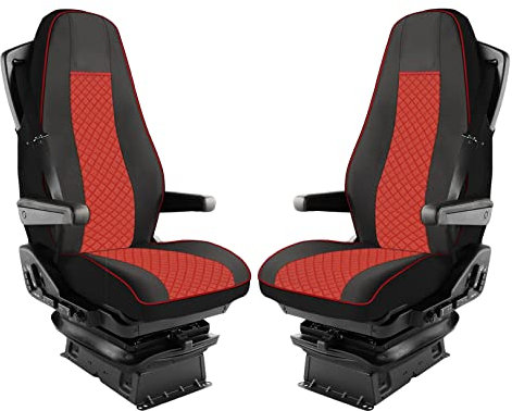 Satz Sitzbezüge Öko-Leder 1+1 Für LKW Sitzauflagen Schonbezüge Passform Für LKW Volvo Fh Euro 6 Rote