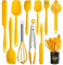 Silicone Spatula Set of 11 Kitchen Utensils with Iron Holder for Baking, Cooking, and Mixing,Cooking Spatulas Nonstick Cookware，Seamless and Flexible,Dishwasher Safe (Yellow)