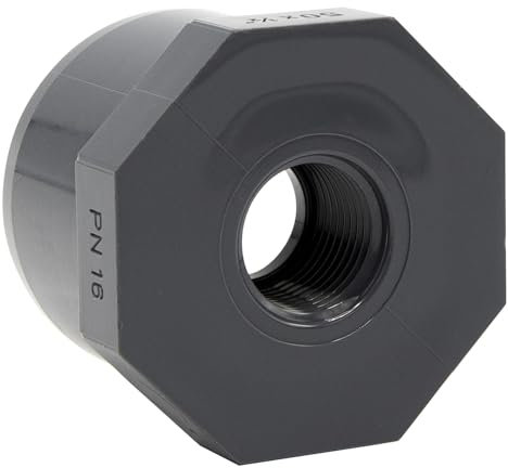 PVC-Reduzierung mit Achtkant I 50 mm x 1/2 Zoll I Klebemuffe und Innengewinde I PVC-Rohrmuffe mit 2-Anschlüssen I Rohr-Verbindungsstück I bm182