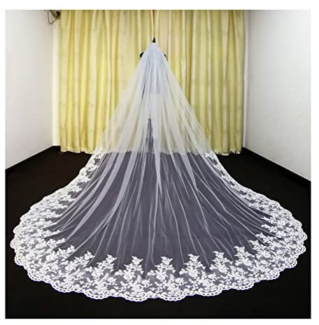 Tüll Applikation Kathedrale Hochzeit Brautschleier Weiß Elfenbein Brautschleier Weißer Schleier Handgenähter Metallkamm Lange weiße Schleier für Bräute (Farbe: Off White, Größe: 30