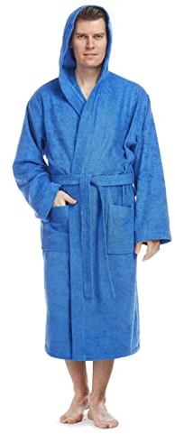 Arus Herren Bademantel mit Kapuze, wadenlang oder knöchellang, 100% Baumwolle (380 g/m²) Frottee OEKO-TEX® Zertifiziert