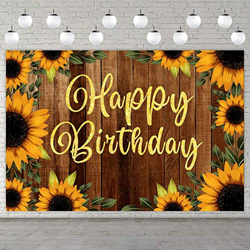 Rustikale Sonnenblume Happy Birthday Holzbanner Hintergrund Sonnenblumen Blumen Herbst Thema Party Dekor Dekorationen für Herbst Urlaub Festival Mädchen Jungen 1. Geburtstag Party Babyparty Zubehör