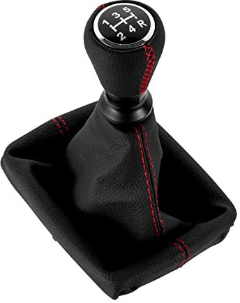 DOMENICA 5 Velocidades Pomo Palanca de Cambios Cuero con Funda Compatible de Peugeot 206 406 (Rojo)