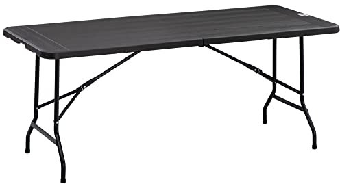 Outsunny Gartentisch Klapptisch für 6 Personen, Buffettisch mit Stahlgestell, Terrassentisch in Holzoptik, HDPE, 180 x 75,5 x 73 cm, Dunkelgrau