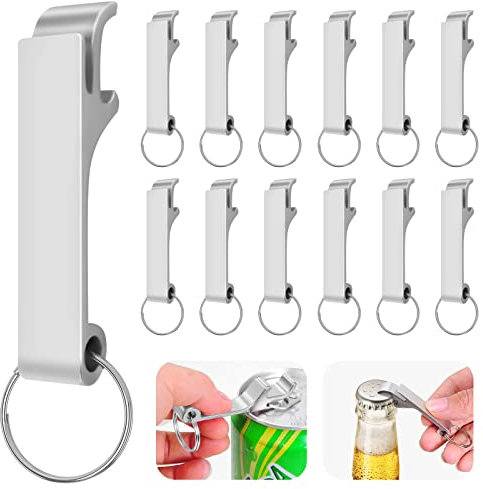 Sinofort 12 Stück Flaschenöffner Schlüsselanhänger Aluminium Bieröffner Silbrig Schlüsselanhänger Flaschenöffner Mini Bottle Opener für Bar Party Camping und Familie