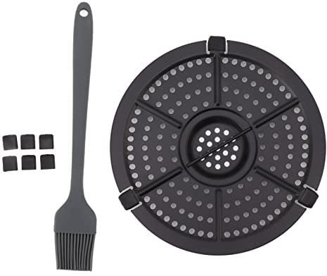 Fryer Replacement Grill Pan, 6.3in Fryer Grill Plate Upgraded Round Fryer Tray Crisper Pan Replacement Parts with Oil Brush, Non Stick, Dishwasher Safe