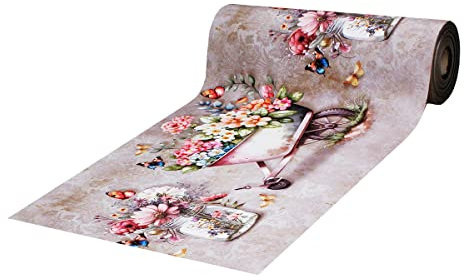 Tapis de cuisine avec impression numérique, fond antidérapant caoutchouté en PVC (charrette avec fleurs, 80 x 50 cm)