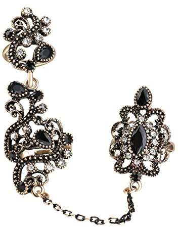 YAHOYA Verstellbare türkische Zwei Fingerringe für Party Frauen schwarzes Harz hohl Blumen Design Vintage Ring Anel Schmuck