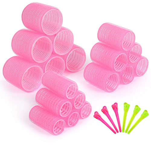 URAQT Lockenwickler, 24 Stück Hitzefrei Hair Rollers Große Locken Set, Selbsthaftend Hair Curler Locken Ohne Hitze, Haarwickler Über Nacht mit 6 Haarspangen für Lange Mittlere Kurze Haare