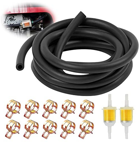 2 Meter Benzinschlauch Set, Kraftstoffleitung Kit Ø 5 mm mit 2 Stück Benzinfilter und 10 Benzinschlauch Schellen, Kraftstoffschlauch Dieselschlauch Ölschlauch für Kleine Motorrad, LKW, Auto, Roller